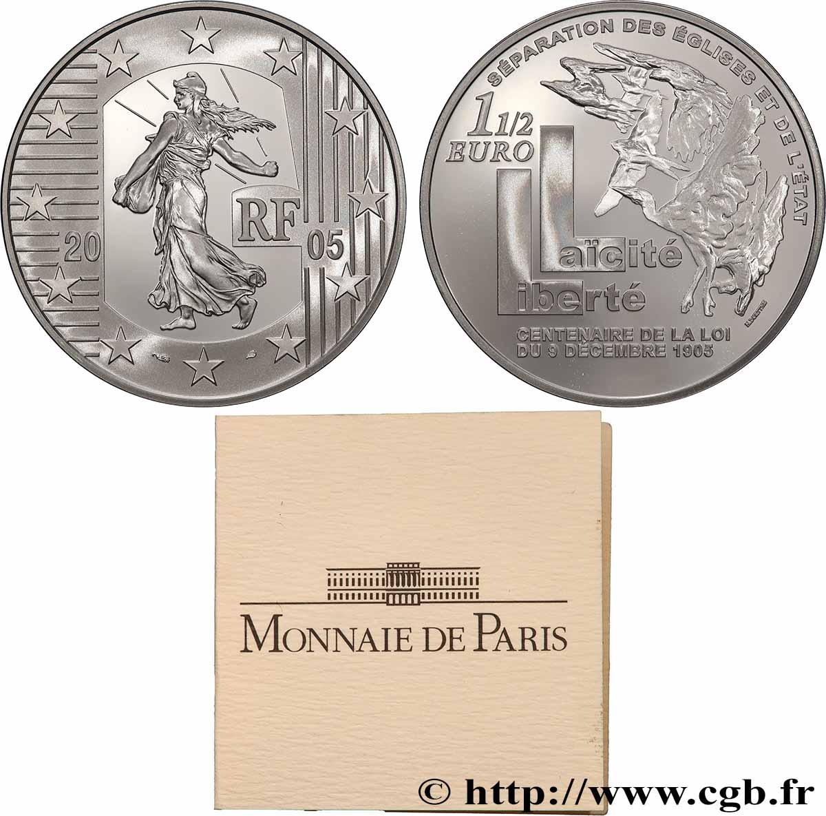 FRANCE Belle Épreuve 1 Euro 1/2 LA SEMEUSE - CENTENAIRE DE LA LOI DU 9 DÉCEMBRE 1905 2005 BE