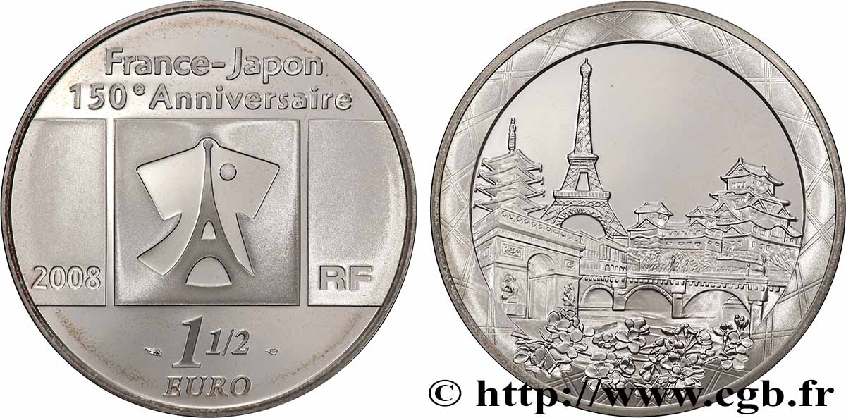 FRANCE Belle Épreuve 10 Euro RELATIONS DIPLOMATIQUES FRANCE JAPON (1858-2008) 2008 BE