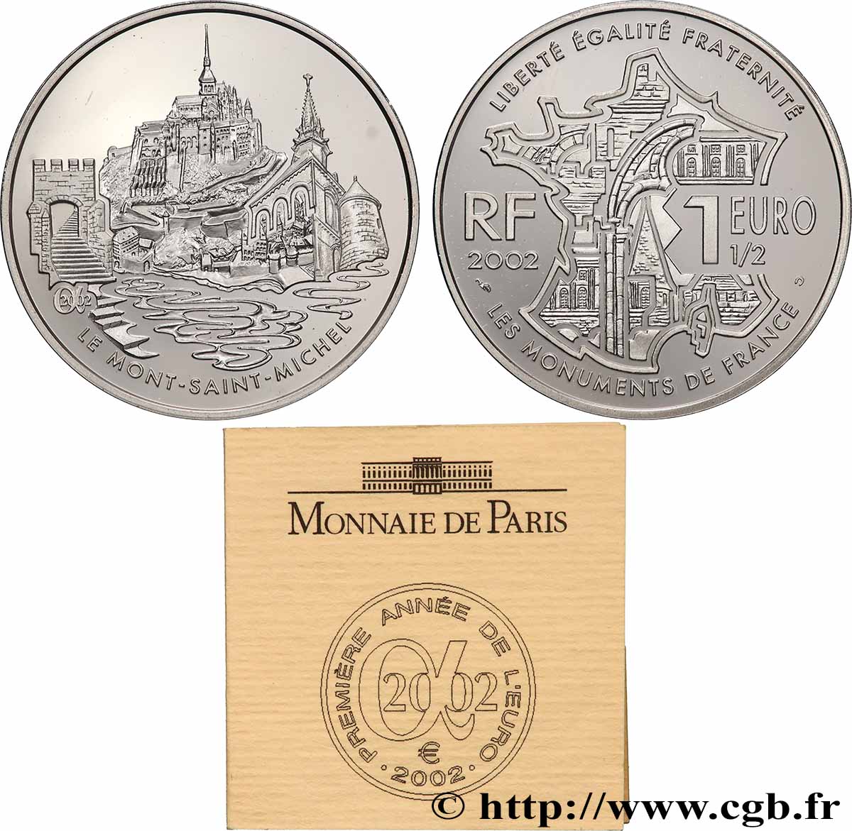 FRANCE Belle Épreuve 1 Euro 1/2 MONT SAINT-MICHEL 2002 BE