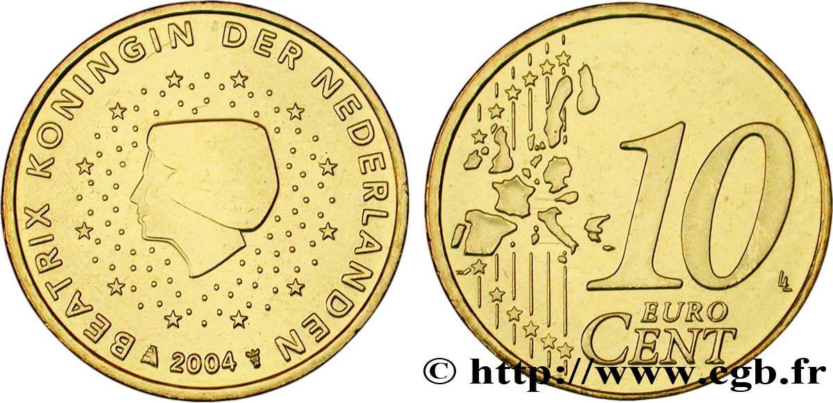 NETHERLANDS 10 Cent BEATRIX 2004 MS63