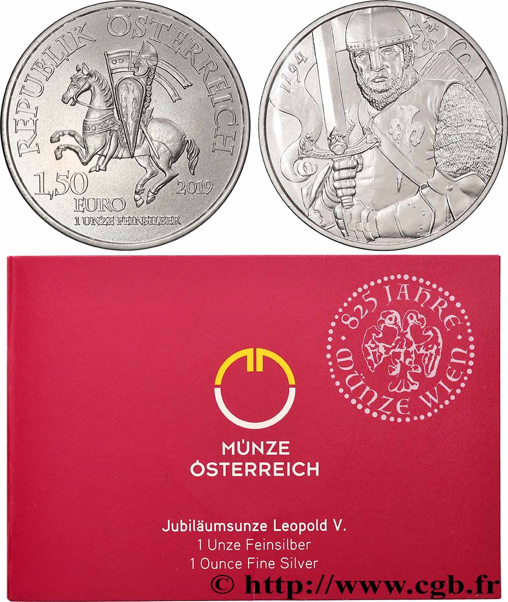 SILVER INVESTMENT 1,50 Euro LÉOPOLD V D’AUTRICHE 2019 MS