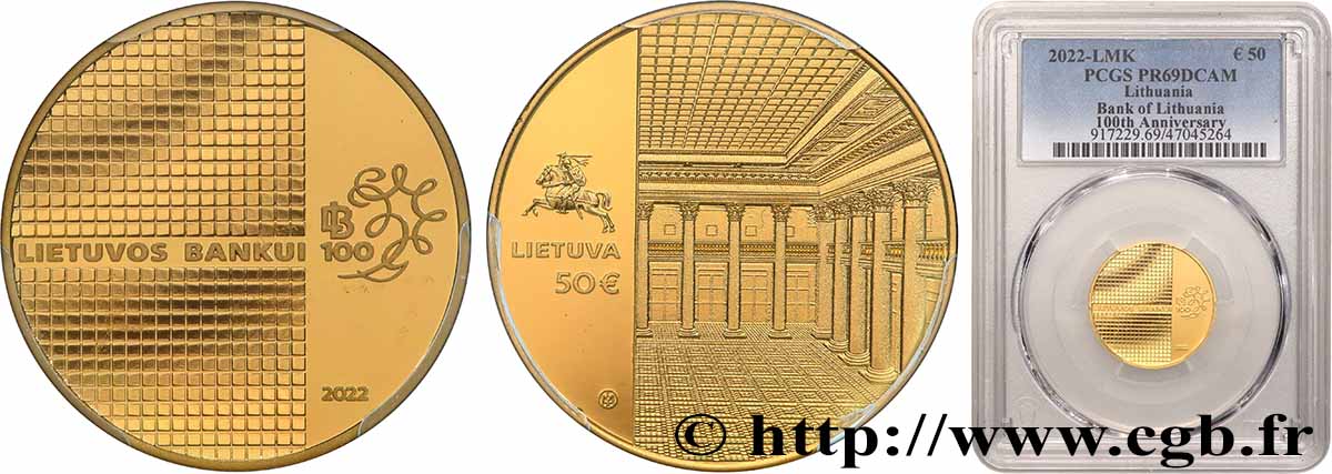 LITHUANIA BELLE EPREUVE 50 Euro 100e ANNIVERSAIRE DE LA CRÉATION DE LA BANQE DE LITUANIE 2022