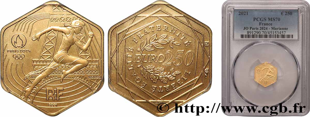 GOLD, PALLADIUM & PLATINUM INVESTMENT 250 Euro HEXAGONALE MARIANNE 2021