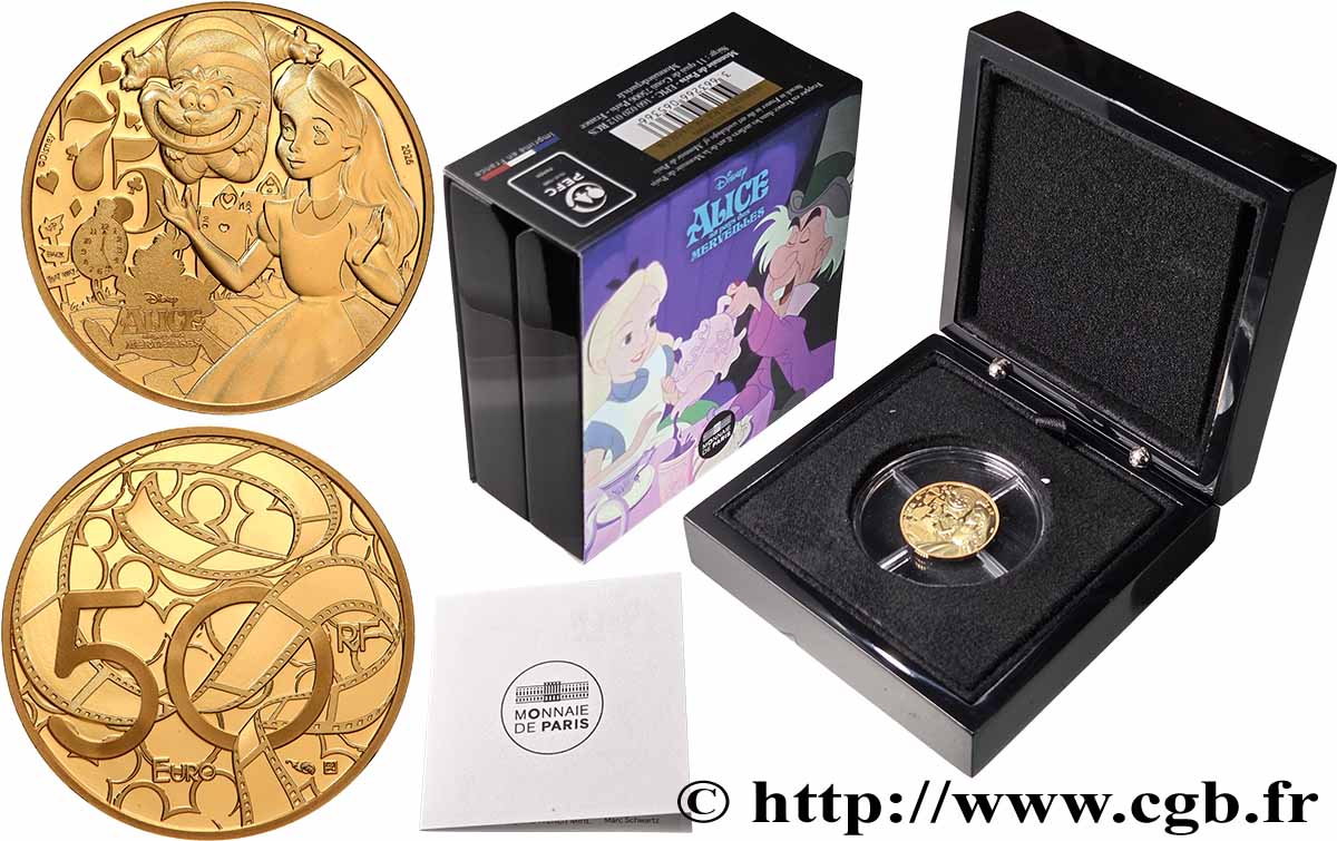 FRANCE BELLE EPREUVE 50 Euro (1/4 oz or) ALICE AUX PAYS DES MERVEILLES 2026 Proof set