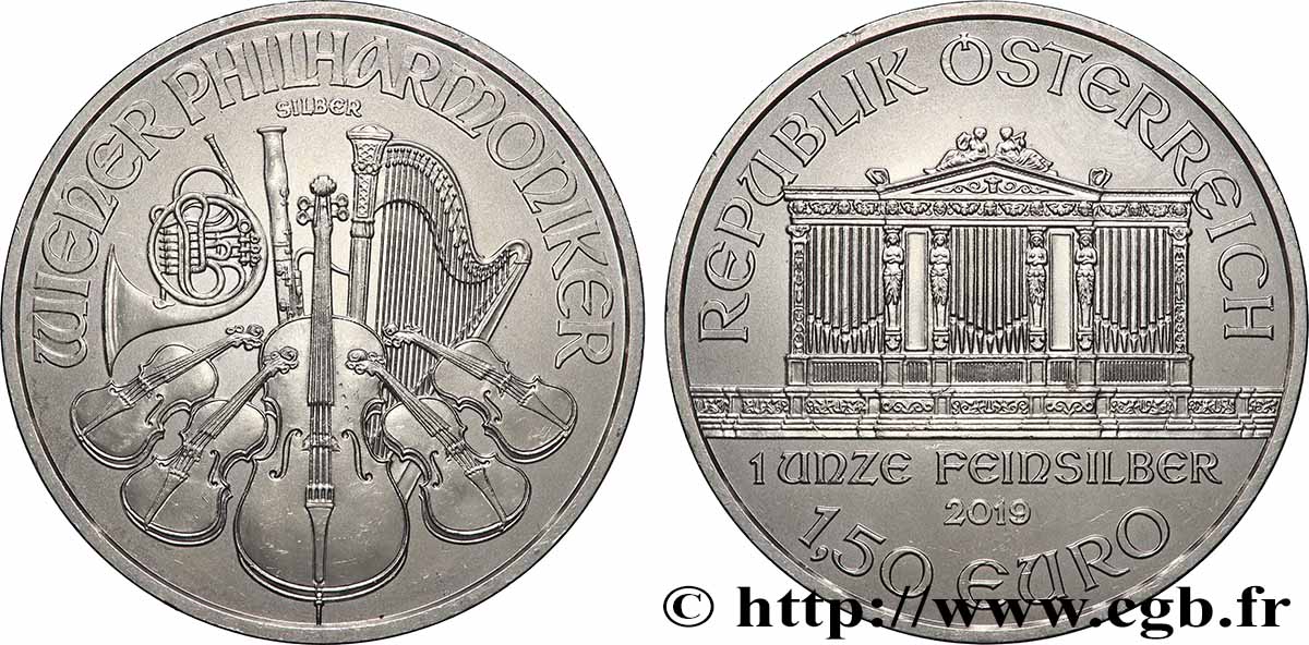 SILVER INVESTMENT 1,50 Euro LE PHILARMONIQUE DE VIENNE 2019 MS