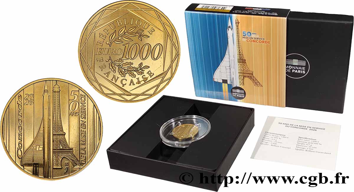 FRANCE 1000 Euro - 50 ANS DE LA MISE EN SERVICE DU CONCORDE 2026 Brilliant Uncirculated