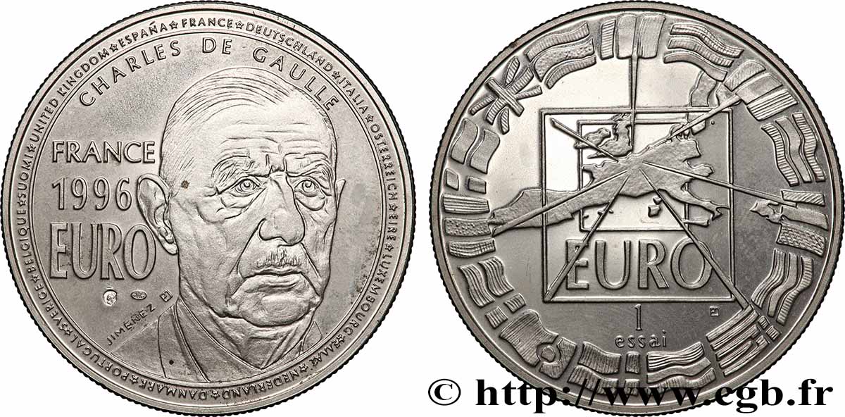 FRANCE “Essai” 1 Euro De Gaulle 1996 Proof set