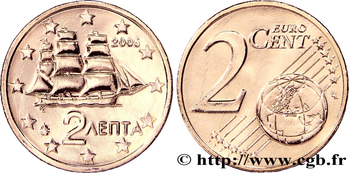 GREECE 2 Cent CORVETTE 2005 MS63