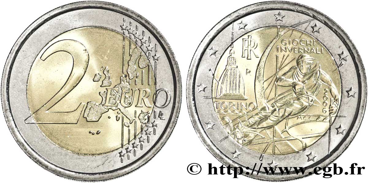 ITALY 2 Euro JEUX OLYMPIQUES DE TURIN 2006 AU