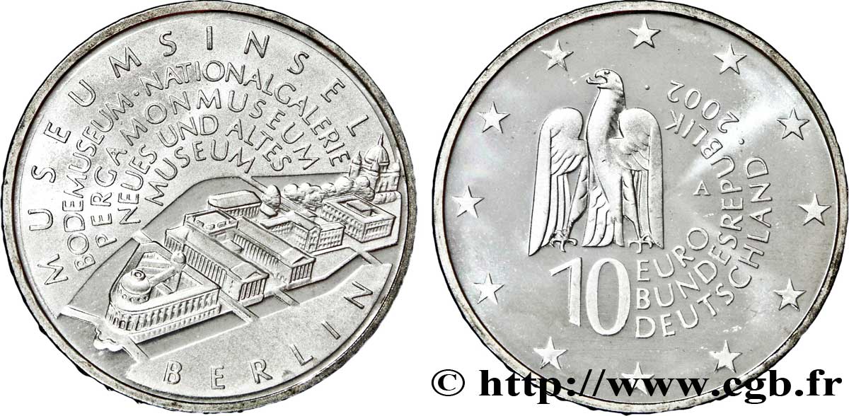 GERMANY 10 Euro L ÎLE AUX MUSÉES tranche B 2002 MS63