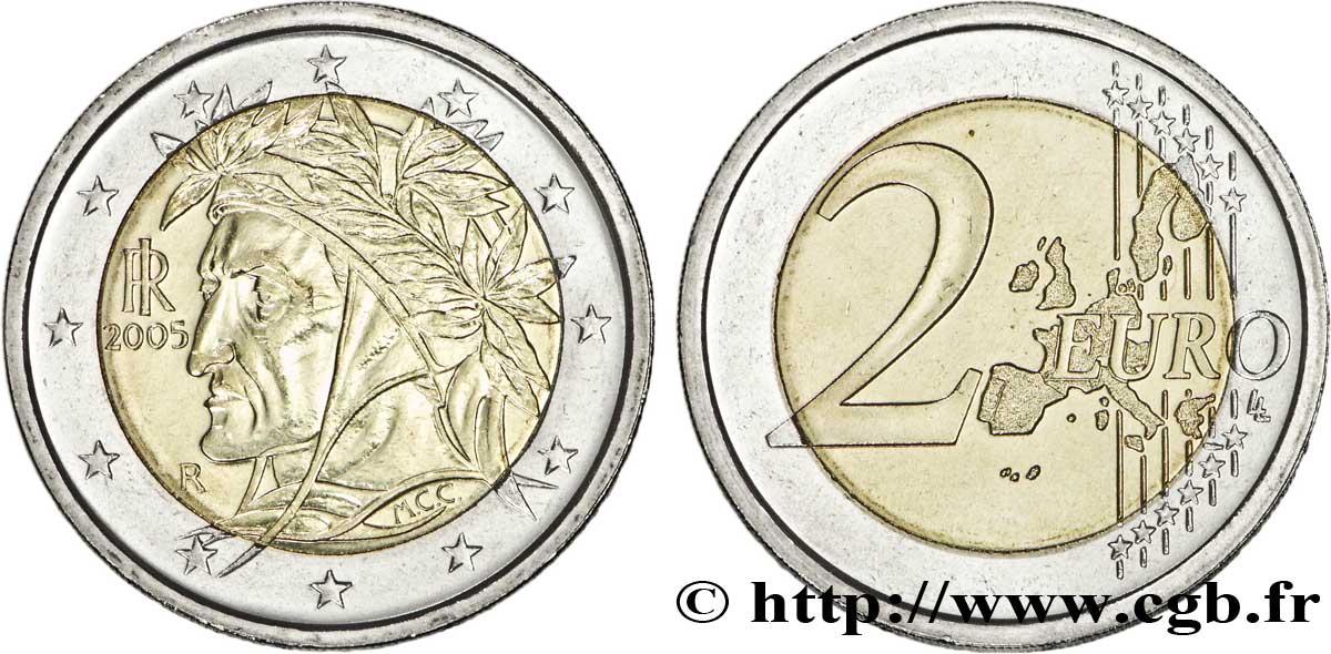 ITALY 2 Euro DANTE tranche A 2005 MS63