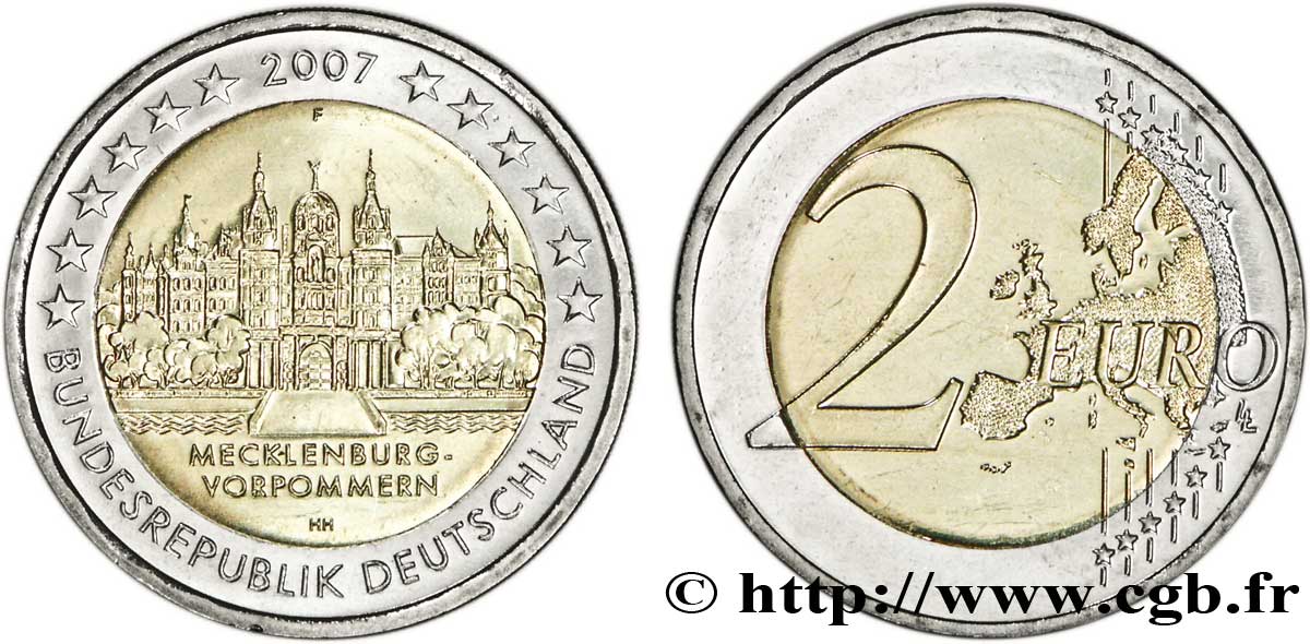 GERMANY 2 Euro MECKLEMBOURG-POMÉRANIE - CHÂTEAU DE SCHWERIN tranche B - Stuttgart F 2007 MS63