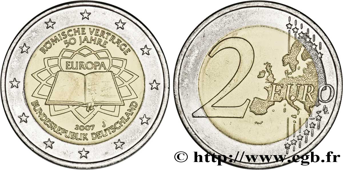 GERMANY 2 Euro CINQUANTENAIRE DU TRAITÉ DE ROME tranche A - Hambourg J 2007 MS63