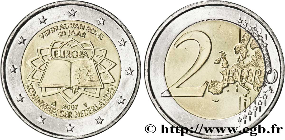 NETHERLANDS 2 Euro CINQUANTENAIRE DU TRAITÉ DE ROME tranche B 2007 MS63