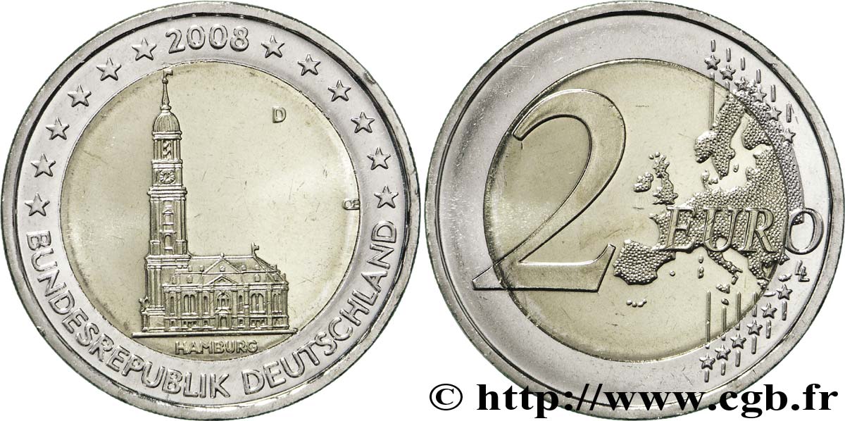 GERMANY 2 Euro HAMBOURG - ÉGLISE SAINT-MICHEL tranche B - Munich D 2008 MS63