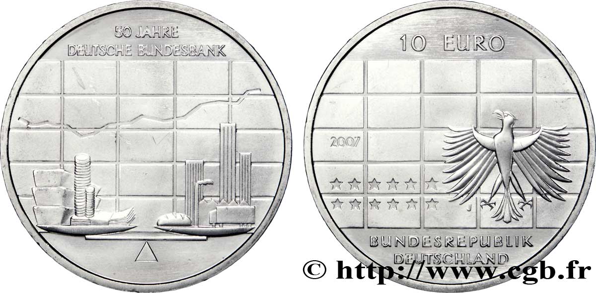 ALEMANIA 10 Euro CINQUANTENAIRE DE LA BANQUE FÉDÉRALE ALLEMANDE 2007 SC