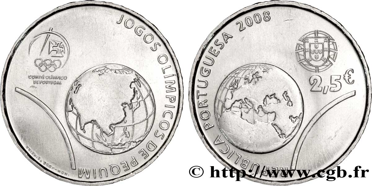 PORTUGAL 2 Euro 1/2 JEUX OLYMPIQUES DE PEKIN 2008 2008 MS63