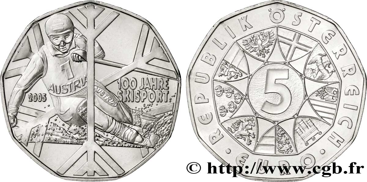 AUSTRIA 5 Euro 100 ANS DE SKI 2005 MS