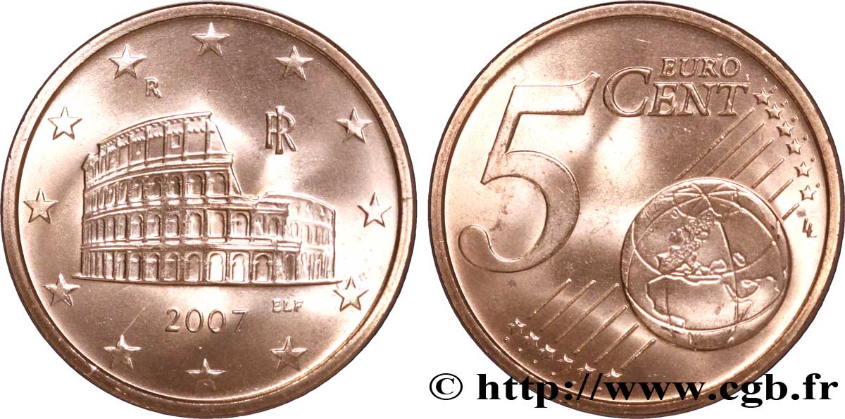 ITALY 5 Cent COLISÉE 2007 MS63