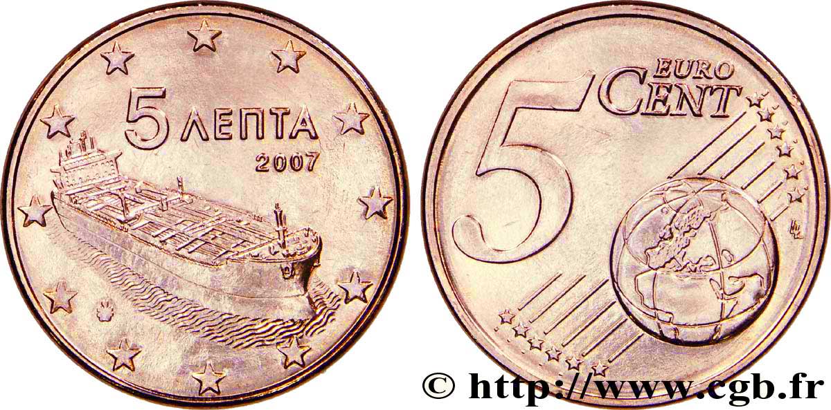 GREECE 5 Cent PÉTROLIER 2007 MS63