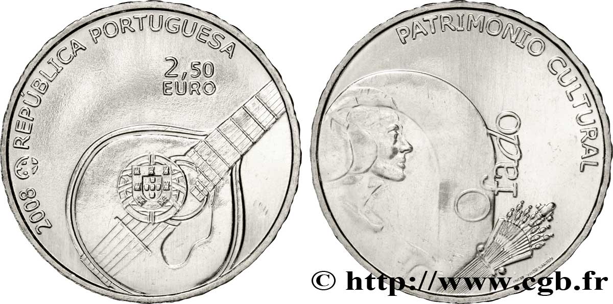 PORTUGAL 2 Euro 1/2 O’FADO 2008 MS63