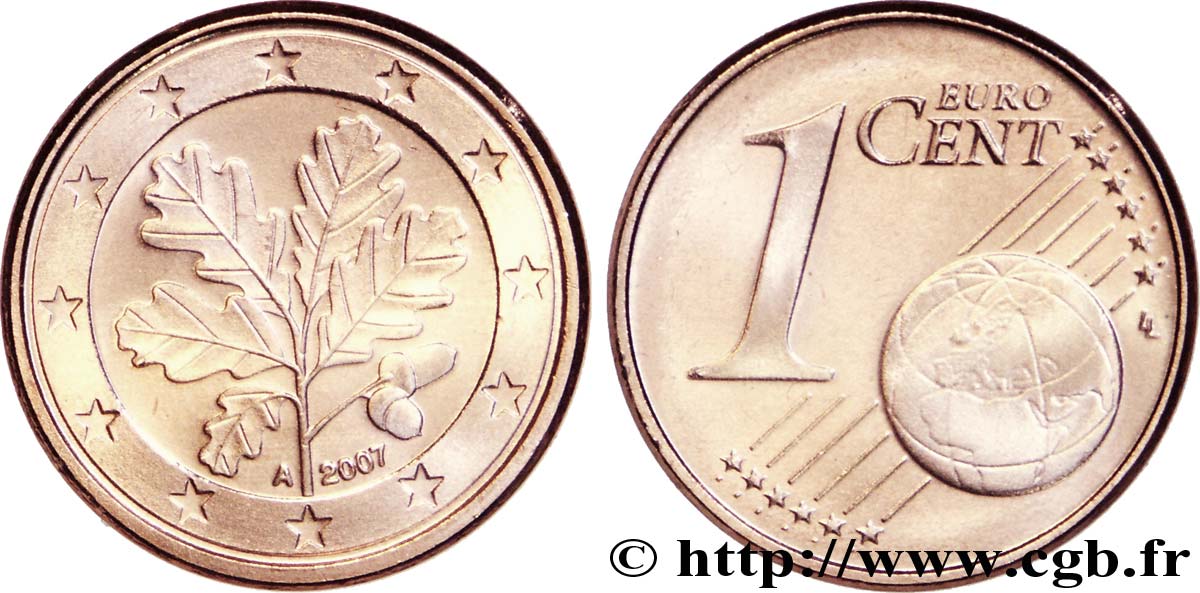GERMANY 1 Cent RAMEAU DE CHÊNE - Berlin A 2007 MS63
