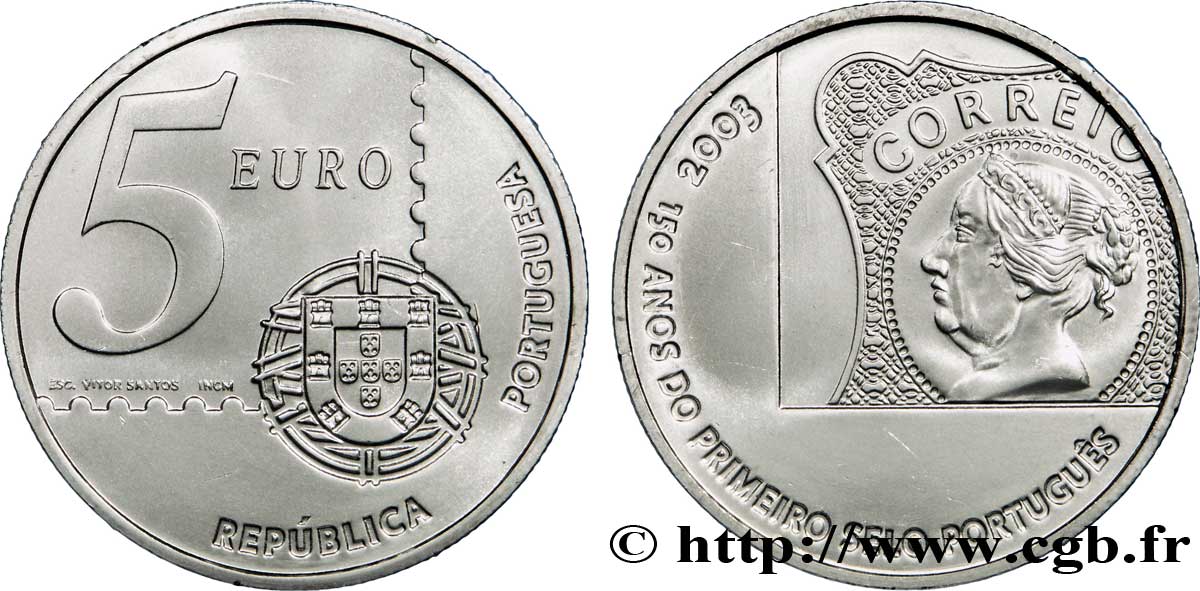 PORTUGAL 5 Euro 150e ANNIVERSAIRE DU TIMBRE POSTE PORTUGAIS 2003 SC