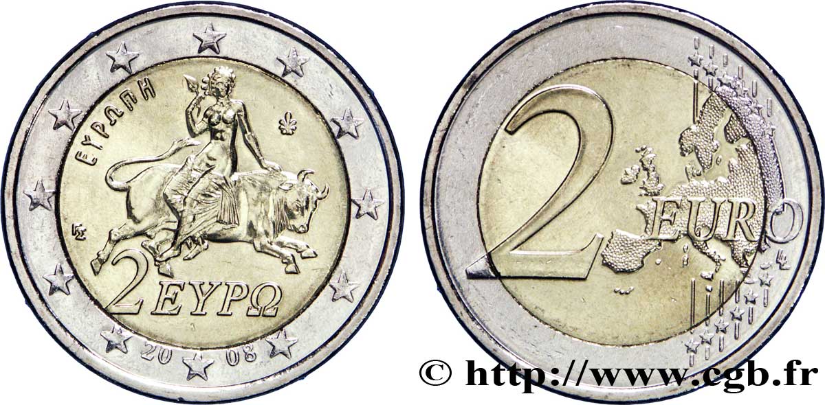 GREECE 2 Euro EUROPE tranche B 2008 MS63