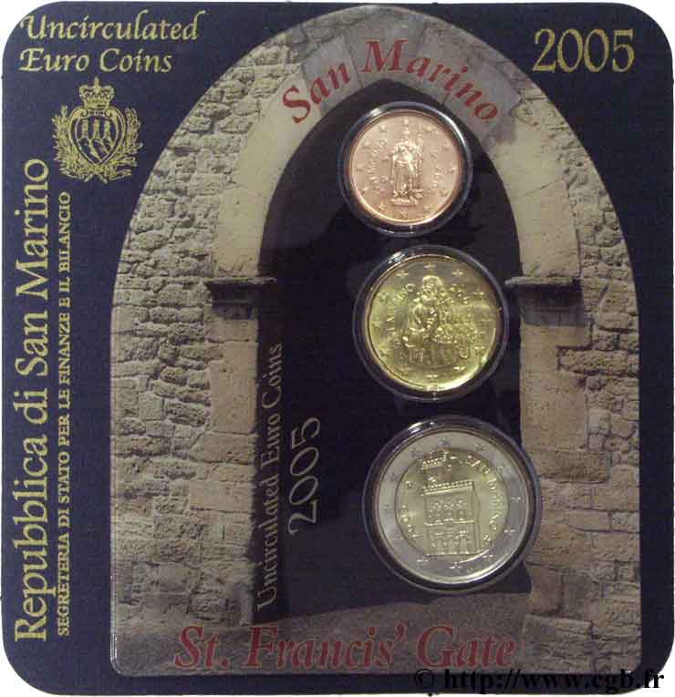 SAN MARINO MINI-SÉRIE Euro BRILLANT UNIVERSEL 2 cent, 20 Cent, 2 Euro  2005 Brilliant Uncirculated