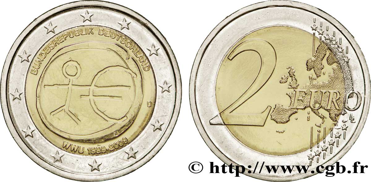 GERMANY 2 Euro 10ème ANNIVERSAIRE DE L’EURO tranche A - Munich D 2009 MS63