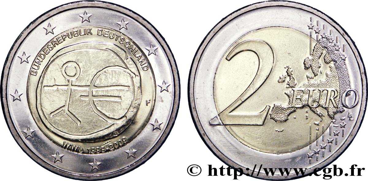 GERMANY 2 Euro 10ème ANNIVERSAIRE DE L’EURO tranche A - Stuttgart F 2009 MS63