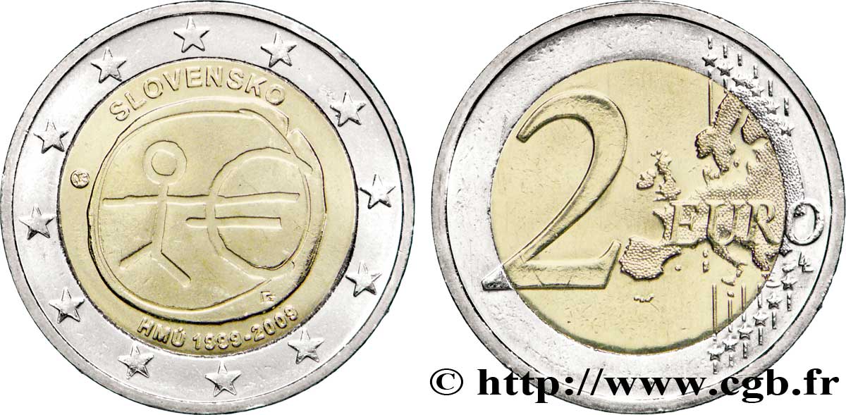 SLOVACCHIA 2 Euro 10ème ANNIVERSAIRE DE L’EURO 2009 MS