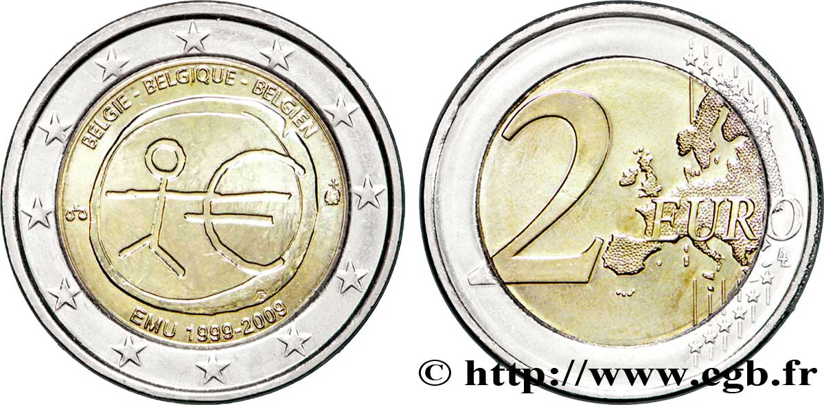 BELGIQUE 2 Euro 10ème ANNIVERSAIRE DE L’EURO tranche A 2009 SPL