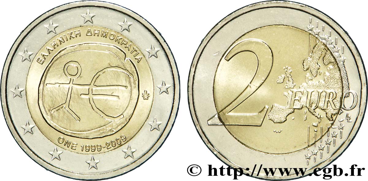 GREECE 2 Euro 10e ANNIVERSAIRE DE L’EURO 2009 MS