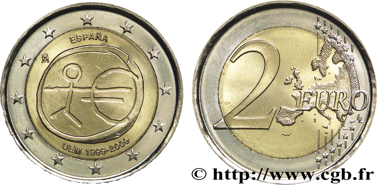 SPAIN 2 Euro 10ème ANNIVERSAIRE DE L’EURO tranche B 2009 MS63