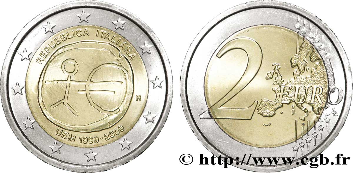 ITALY 2 Euro 10ème ANNIVERSAIRE DE L’EURO tranche A 2009 MS63
