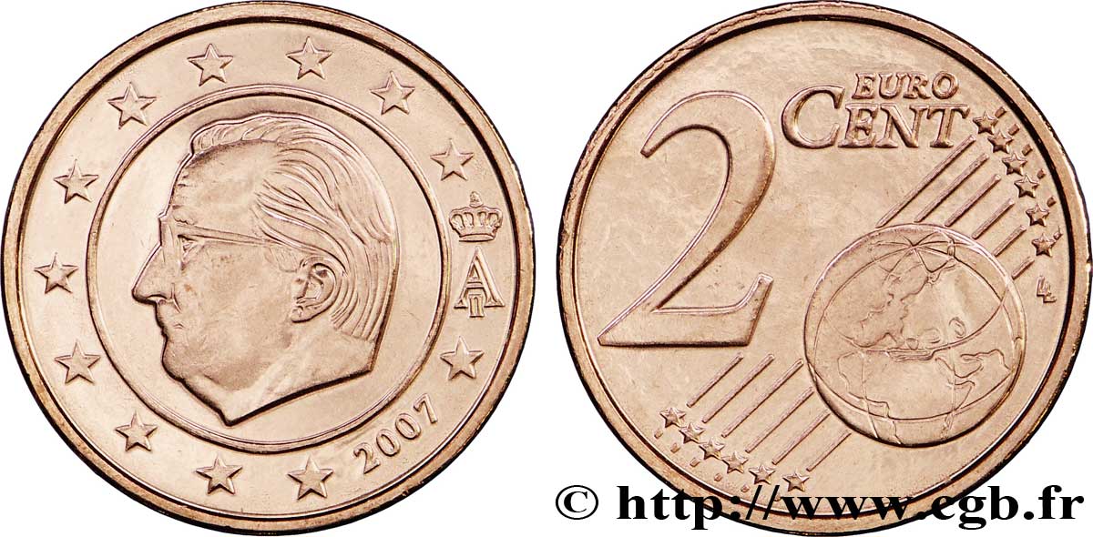 BELGIUM 2 Cent ALBERT II 2007 MS63