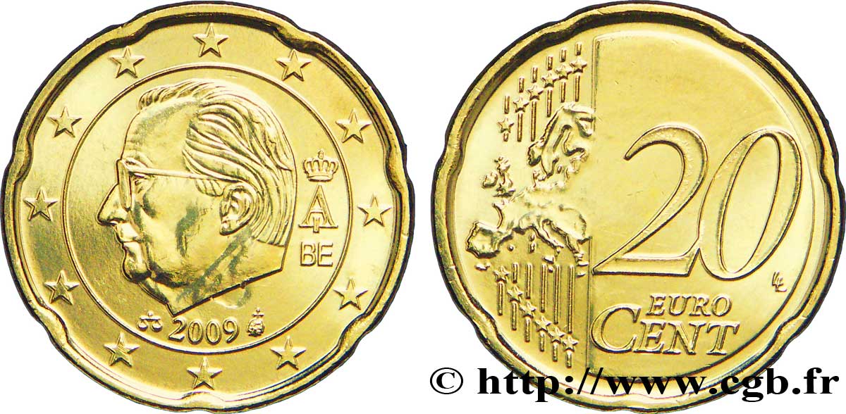 BELGIUM 20 Cent ALBERT II  2009 MS63