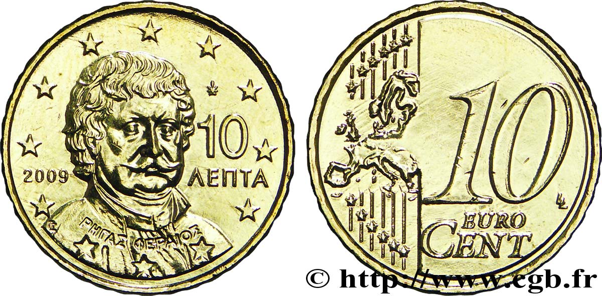 GRÈCE 10 Cent RIGAS VELESTINLIS-FERREOS 2009 SPL63