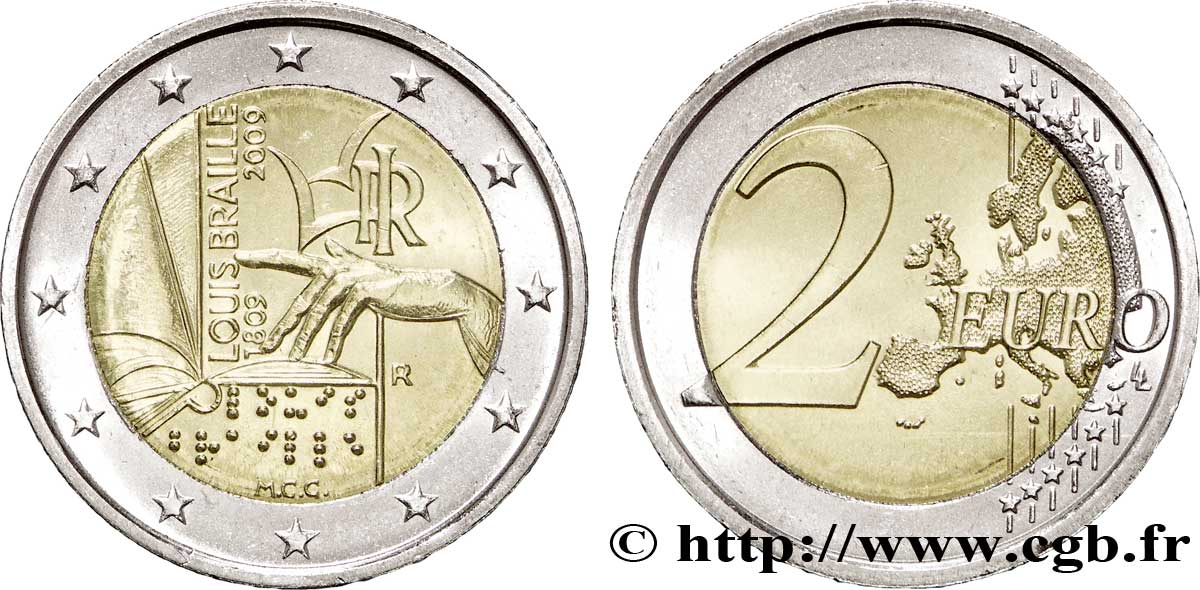 ITALIA 2 Euro BICENTENAIRE DE LA NAISSANCE DE LOUIS BRAILLE 2009 MS