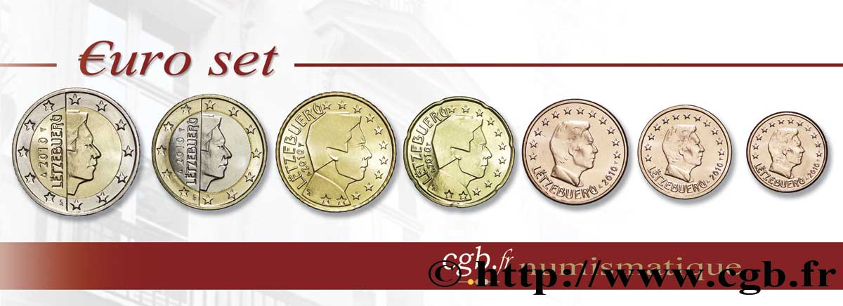 LUXEMBOURG LOT DE 8 PIÈCES EURO (1 Cent à 2 Euro Grand-Duc Henri) 2010 MS63