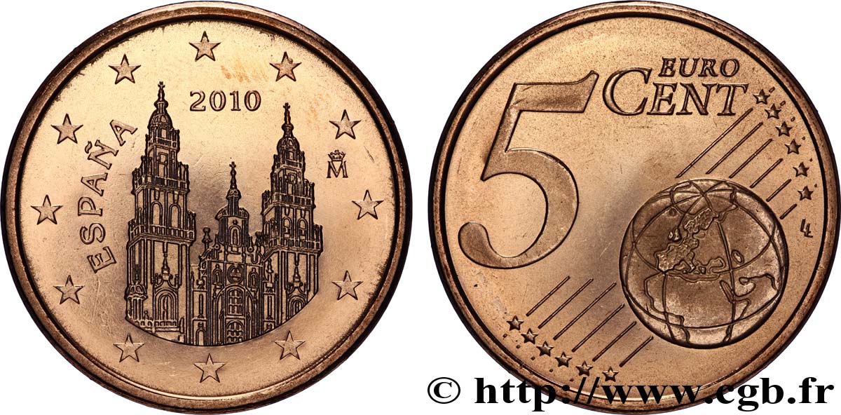 SPAIN 5 Cent COMPOSTELLE 2010 MS63