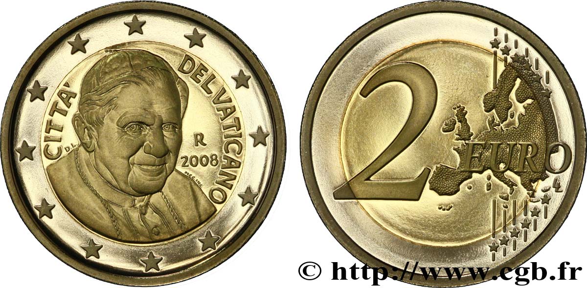 VATICAN Belle Épreuve 2 Euro BENOÎT XVI (second revers) 2008 BE