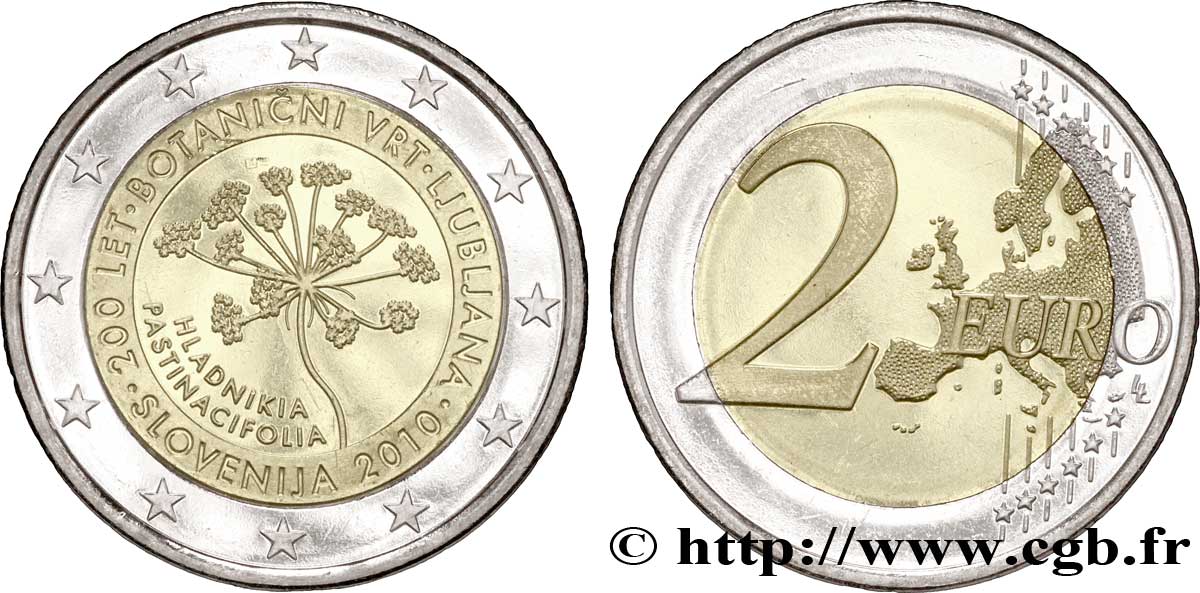 SLOVÉNIE 2 Euro 200e ANNIVERSAIRE DU JARDIN BOTANIQUE DE LJUBLJANA 2010 SPL