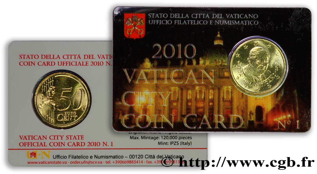 VATICAN Coin-Card 50 Cent BENOÎT XVI 2010 BU