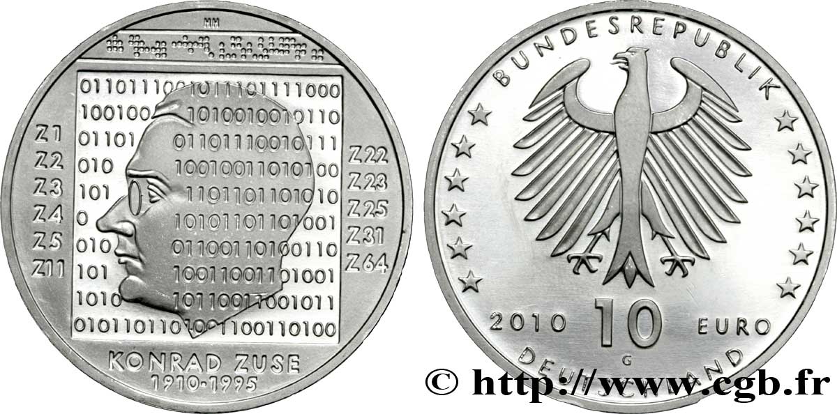 GERMANY 10 Euro CENTENAIRE DE LA NAISSANCE DE KONRAD ZUSE (1910-1995) tranche B 2010 MS63