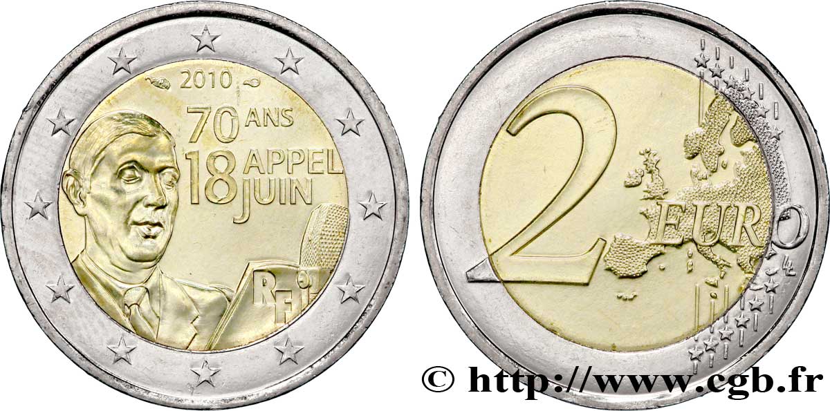 FRANCE 2 Euro 70e ANNIVERSAIRE DE L’APPEL DU 18 JUIN 1940 2010 MS