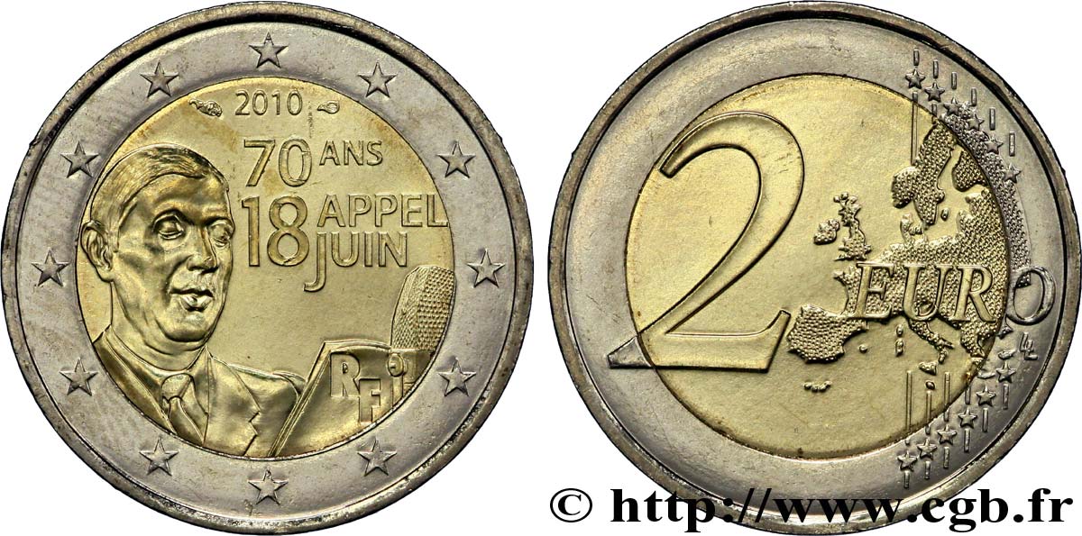 FRANCE 2 Euro 70ème ANNIVERSAIRE DE L’APPEL DU 18 JUIN 1940 tranche B 2010 SPL63