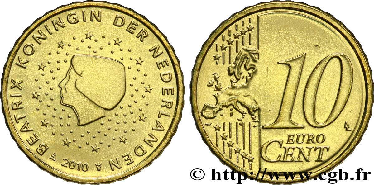 NETHERLANDS 10 Cent BEATRIX 2010 MS63