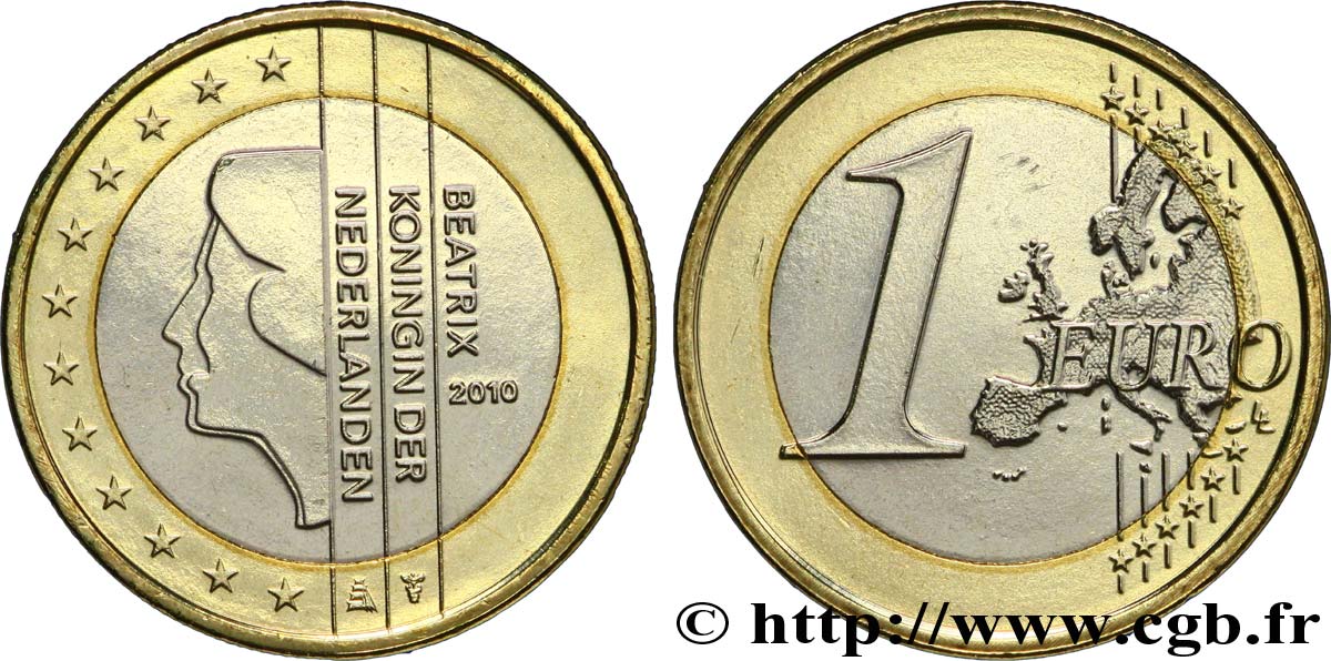NETHERLANDS 1 Euro BEATRIX 2010 MS63